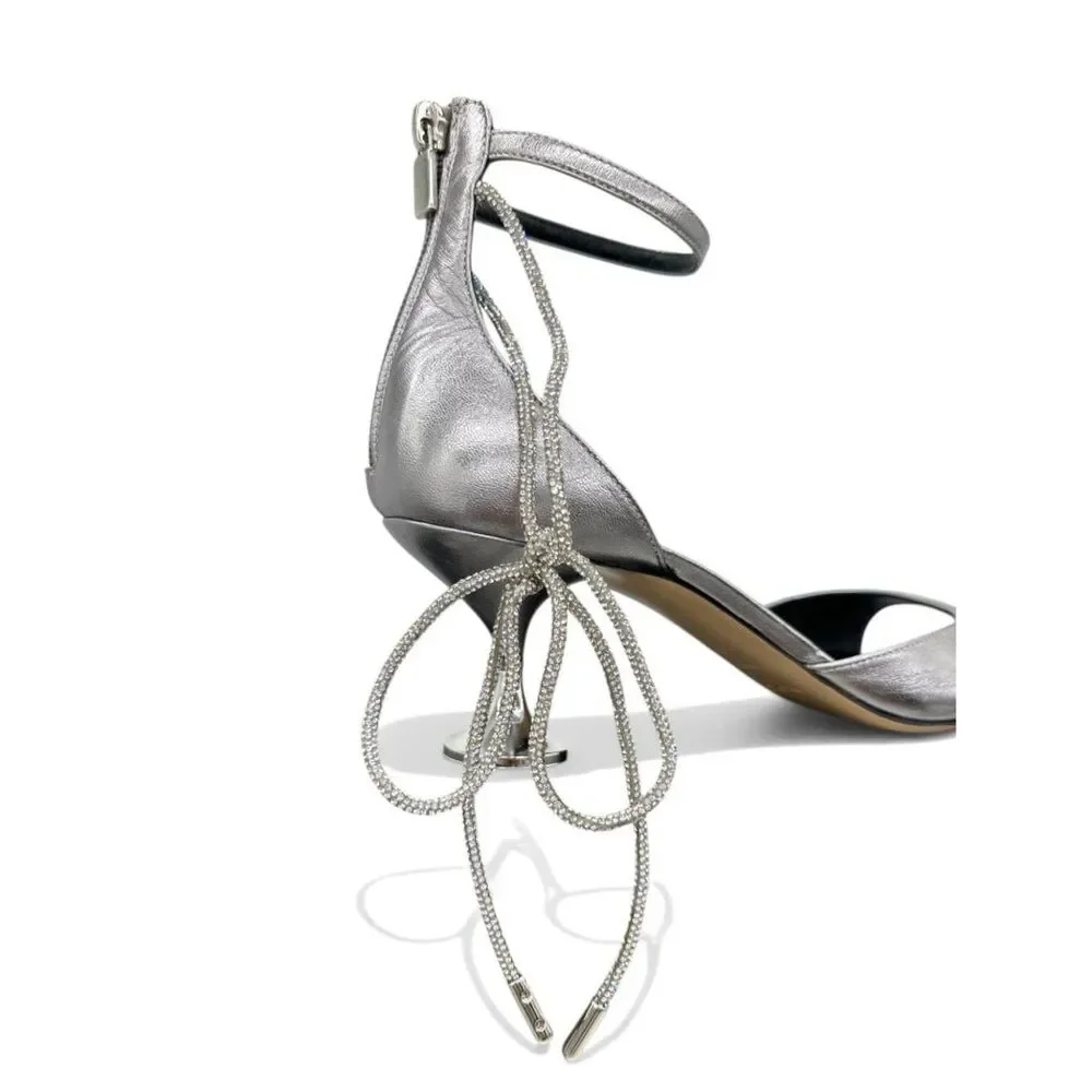 ROCHAS Embellished Icon 60mm Cromo Napa Liberty Crystal Tie Sandals EU 38.5